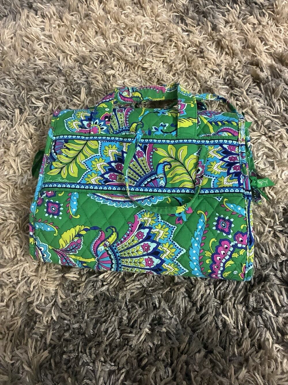 Vera Bradley Hanging Organizer Travel Cosmetic Makeup Bag Emerald Paisley